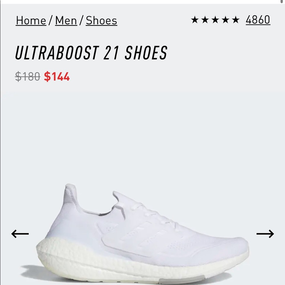 NWT Adidas Ultraboost 21 Shoe in All White